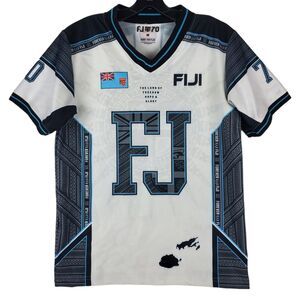 FIJI Rugby Jersey Adult Medium White Black FIJIAN 70 Tribal Polynesian Geometric